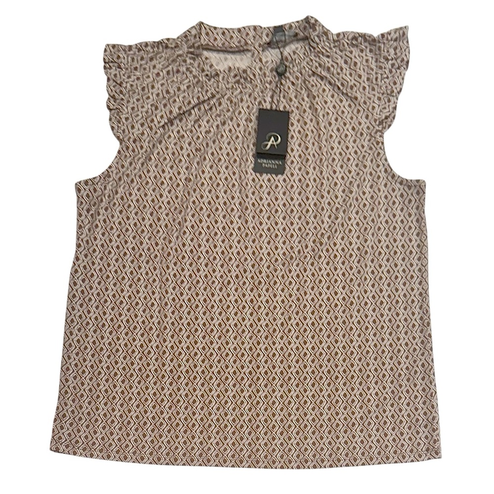 Adrianna Papell Ruffle Mock Neck Cap Sleeve Blouse NWT Small